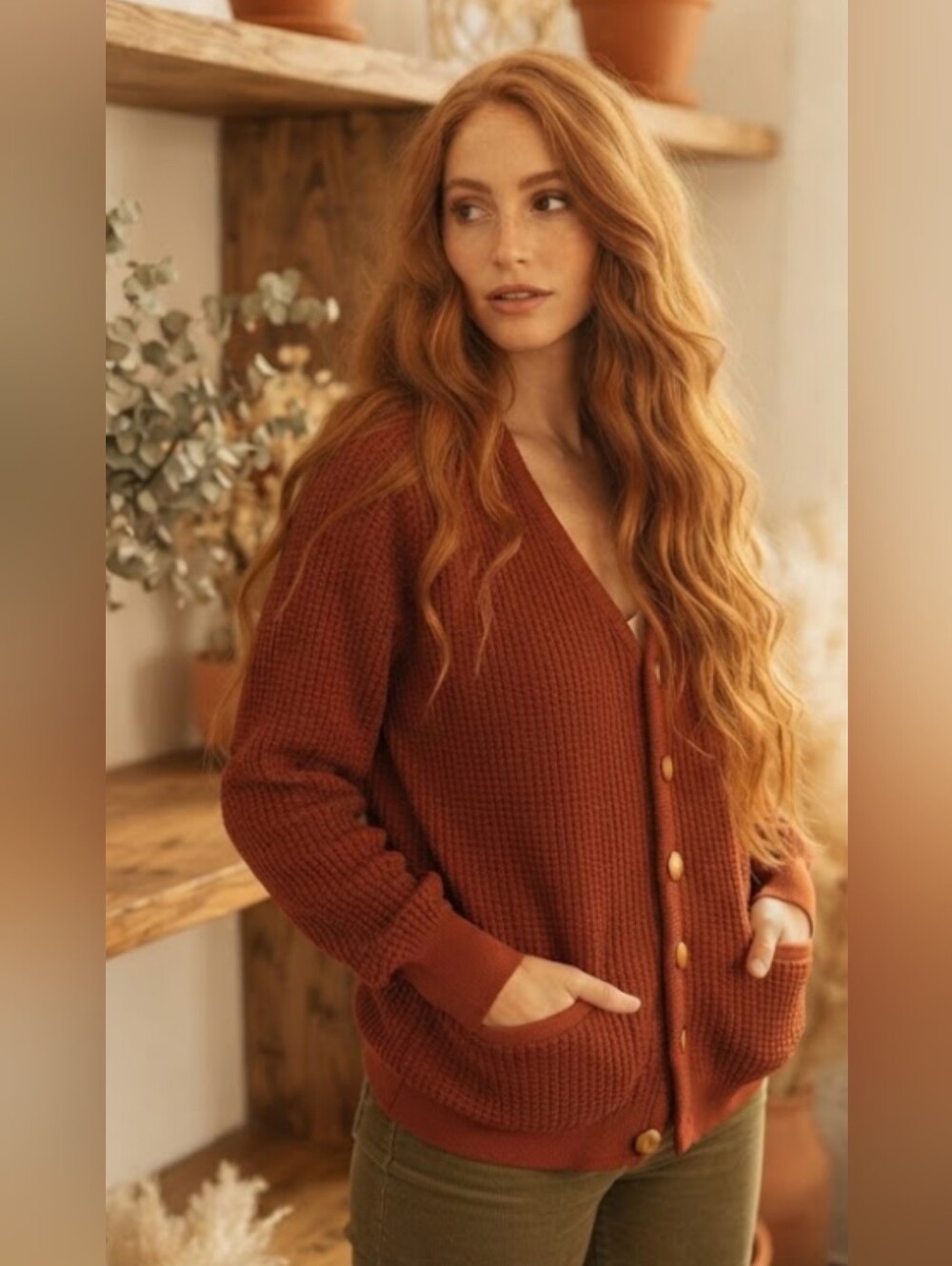 Burnt Orange Vintage Cardigan. PTP 19". XS Small Medium - Picture 2 of 7
